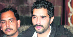 Akash Saini, president, Shimla (Urban) Youth Congress, addresses mediapersons in Shimla on Monday.