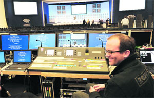 The control desk at the WEF Congress Center in Davos. Some 1,600 economic and political leaders, including 40 heads of states, will converge at the Swiss resort for the 42nd edition of the 5-day World Economic Forum, which opens today