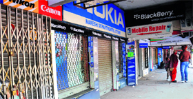 Closed shops in protest against the notices issued by the UT estate office in Sector 22, Chandigarh, on Tuesday.