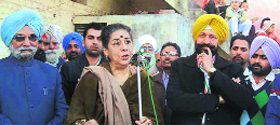 Ambika Soni canvasses for Congress candidate Balbir Singh Sidhu in Mohali on Tuesday.