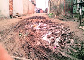 A dilapidated road in Shahkot speaks volumes of the lack of development in the town