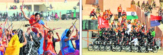 Schoolgirls participate in the rehearsal for the Republic Day function at MA Stadium in Jammu; and daredevils take part in the rehearsal