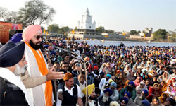Malvinder addresses an election rally in favour of the SAD candidate Sikendar Singh Maluka in his ancestral Mehraj village