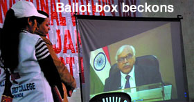 Students listen to Chief Election Commissioner (CEC) of India Dr SY Qureshis message on National Voters Day at the SSD College for Girls in Bathinda on Wednesday.