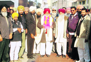 Gurcharan Singh Boparai, Congress candidate from the Raikot constituency, with his supporters at the Pakhowal block.