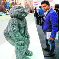 Sculpture Cyborg by artist Nantu Bihari at the India Art Fair in New Delhi on Wednesday