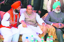 BJP leader Rajnath Singh at a rally in Ferozepur on Wednesday. 