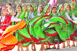 Girls perform Haryanvi dance at the Republic Day function in Panchkula on Thursday.