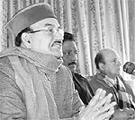 Kaul Singh, state Congress chief, addresses mediapersons in Shimla on Friday