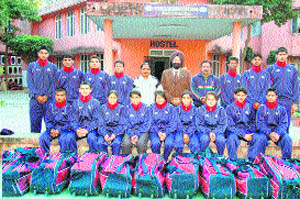 Trainees of the Sports Authority of India with their sports kits in Ludhiana on Friday.