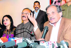 Birender Singh, Congress general secretary and in charge of Uttarakhand affairs, addresses a press conference in Dehradun on Saturday