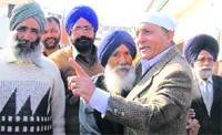 SAD candidate from the Jagraon Assembly Shiv Ram Kaler at an election meeting. 