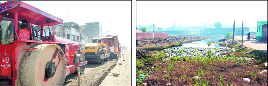 Road under construction in Amritsar. Bad roads is one of the problems people are facing.@@A tribune photograph; A view of gunda nullah in Amritsar, which is a cause of concern for residents here.