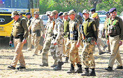 Jawans on their way to election duty a day before the Punjab Assembly poll at Dera Bassi on Sunday