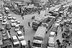Vehicles stuck in a traffic jam on the intersection of Ambala and Patiala highways on Sunday