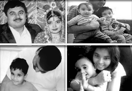 (Clockwise from top) Bhattacharyas on their wedding day; Anurup with both the children; Sagarika and Anurup with son Abhigyan