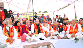 Leaders of the Brahmin Aarakshan Samiti participate in an ekta rally" in Bhiwani on Sunday.