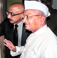 Veteran social activist Anna Hazare arrives from his native Ralegan Siddhi village in Maharashtra for a medical check-up at Medanta Hospital in Gurgaon on Sunday.