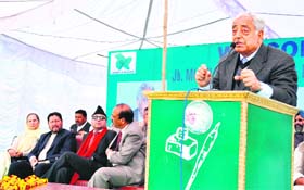 PDP patron Mufti Mohammad Sayeed addresses party workers in Jammu on Sunday