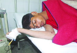 Injured Raja admitted to the Civil Hospital in Jalandhar.