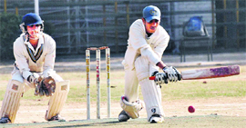 A batsman plays a shot during Sardar Bhagwant Singh Memorial Cricket Tournament at Vivek High School, Sector 38, Chandigarh, on Monday.