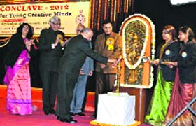 Noted scientist K. Kasturirangan lights the lamp to inaugurate a science conclave for school students at Hisar on Monday