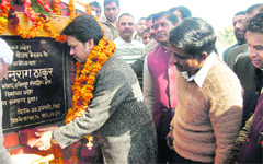 Hamirpur MP Anuarg Thakur lays the foundation stone of an irrigation scheme at Kehdru