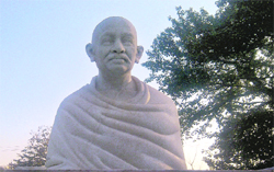 The statue of Mahatma Gandhi gathers dust in Phagwara on Monday. 