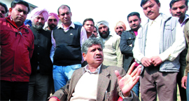 SAD candidate Sarup Chand Singla along with his supporters at a marriage palace in Bathinda on Tuesday.