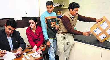 A team of the Haryana State Drug Controller Department seizes medicines at the National Skin Hospital in Panchkula on Tuesday.