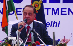 Neeraj Kumar, DG of Tihar Jail, addresses a press conference in New Delhi on Tuesday. 