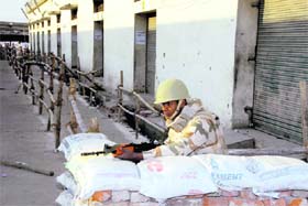 An ITBP picket at the Niranjanpur mandi where electronic voting machines have been kept