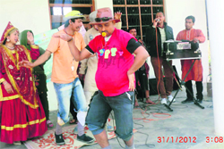 Artistes of the Kangra Lok Manch present a skit at Amroh in Hamirpur