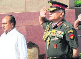 A file photo of Defence Minister AK Antony with Army Chief General VK Singh