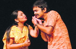 Artistes perform during the play Parda uthane se pehle at the Tagore Theatre in Chandigarh