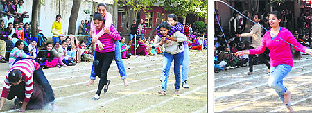 Girls participate in various races at the annual athletics meet of Guru Nanak Girls College in Ludhiana on Wednesday