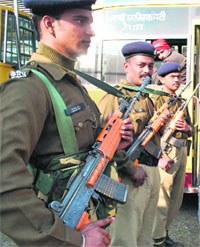 Security personnel deputed to protect EVMs in Patiala. 