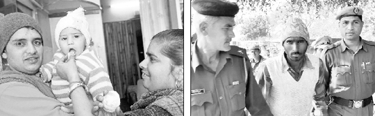 The abducted boy, Nishant, with his family at Kurali on Thursday. Tribune photo: Parvesh Chauhan (Right The accused being produced in the district court, Panchkula, on Thursday