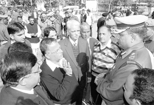 The Commissioner of Police, Anand Kumar Dhul, talks to residents during a public-police meet at Sector 20, Panchkula, on Thursday. 
