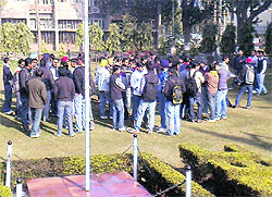 Engineering students outside PEC Directors office demanding an emergency Senate meeting on Friday