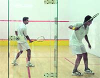 Players in action in the final of RIMC squash tournament in Dehradun.