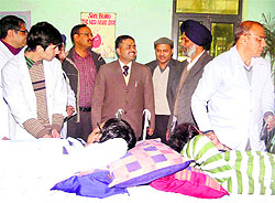 Donors at a blood donation camp in Baddi on Friday