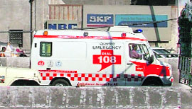 An ambulance of 108 emergency service stationed on the Jagraon bridge. 