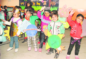 Children present an item at Maple Bear Canadian Pre-School in Ludhiana on Friday. 