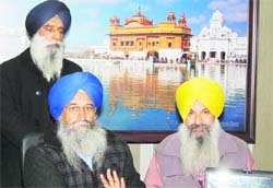 Dalmegh Singh, Secretary, SGPC, talks to mediapersons in Amritsar 