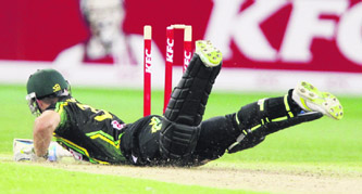 Matthew Wade is run out by a direct hit from Rohit Sharma in Melbourne on Friday.  Reuters