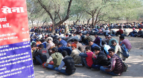 Candidates wait for their turn during an Army recruitment rally held in the Bathinda cantonment area.