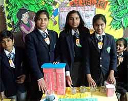 Students of EURO International School display their works at an exhibition on campus in Gurgaon