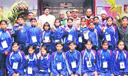 Kick boxers of Anand Swaroop Vidya Mandir who were felicitated by the Haridwar Kick Boxing Association