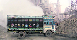 Dust being emitted by the ACC cement plant in Barmana.